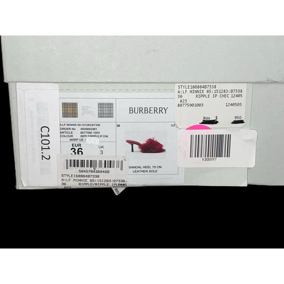 Authentic Burberry Minnie Jackie Shearling Mules Slide Sandal Ripple Red NIB COA - Picture 12 of 13